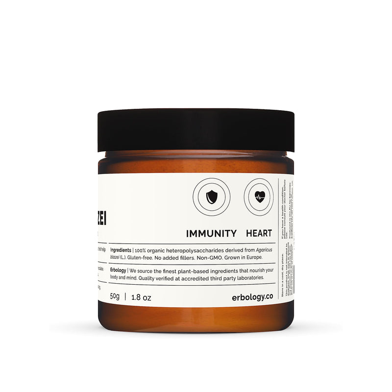 Erbology Organic Agaricus Blazei Mushroom Powder 50 Servings - 25% Beta-glucans - Immunity and Heart Support - Small Batch - Sustainably Grown in Europe - Vegan - Non-GMO - No Added Fillers