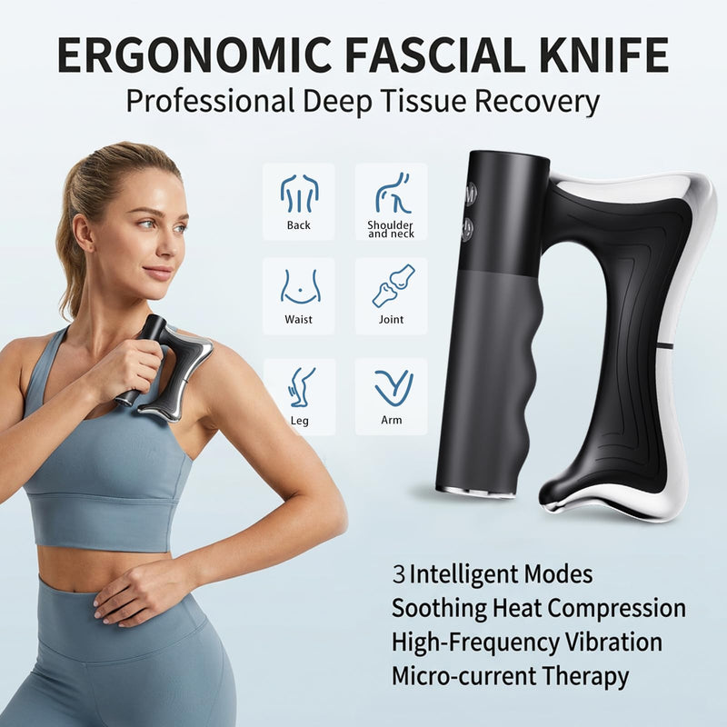 Heated Muscle Scraper Tool, Electric Fascia Massager with Vibration & Heat, Multifunctional Body Gua Sha Tool for Deep Muscle Soothing & Full Body Relaxation
