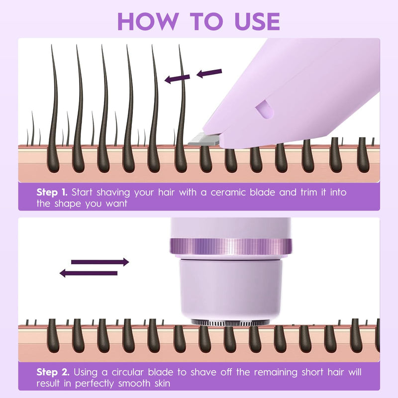 [Australia] - 2025 Upgraded Dermave Bikini Shaver - 2 in 1 Bikini Trimmer for Women with LCD Display, Dual Head Cordless Electric Shaver, IPX7 Waterproof Wet/Dry Body Hair Trimmer for Face,Purple 
