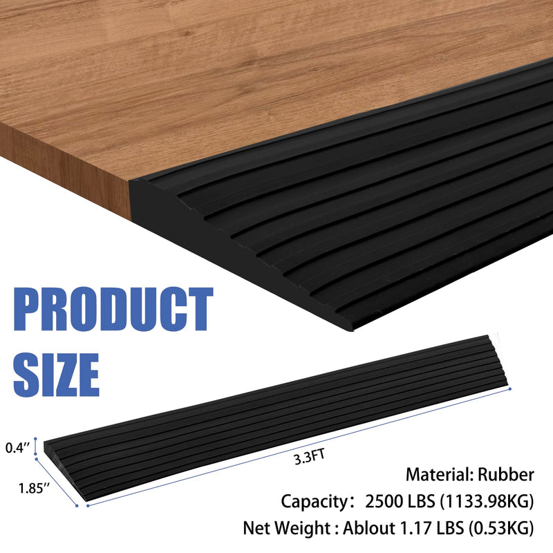 [Australia] - Threshold Ramps for Doorways, 0.4" Rise Rubber Door Threshold Ramp Self-Adhesive Ramps, is Adjustable and Cuttable for Sweeper Wheelchair Stroller Scooter Reducer Ramp (Black, 2/5"height - 3.3Ft Long) Black 
