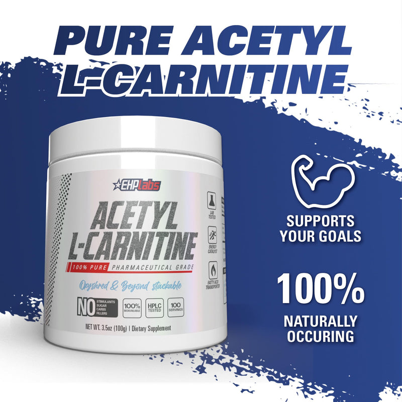 [Australia] - EHP Labs Acetyl L Carnitine Powder - Supports Natural Energy Production, Assists in Healthy Brain Function, Supports Heart Health, Vegan, Gluten Free, Non GMO - 100 Servings 