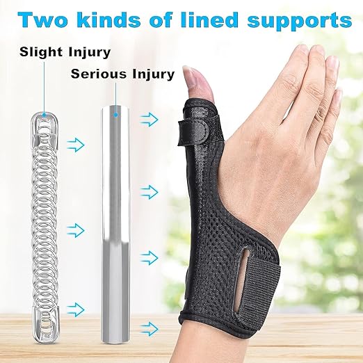 Trigger Thumb Splint- Adjustable Thumb Spica Support Stabilizer Brace for Pain, Sprains, Arthritis, Tendonitis, Breathable and Easy Application.(Right & Left Hand) (Black) Black