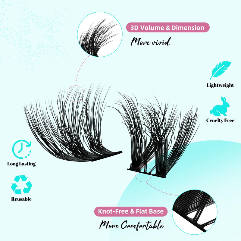 Lash Extension Kit 3D Effect Lash Clusters Kit 144pcs D Curl Eyelash Extension Kit with Lash Bond and Seal Lash Remover Lash Tweezers for Lash Clusters Eyelash Clusters Kit (Gloom, D-10-18mm Kit) 144pcs-Gloom-D-10-18-Kit