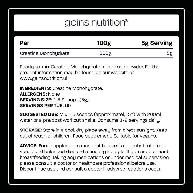 GN Creatine Powder | 300g High Strength Creatine Monohydrate Powder + Scoop - 5g per Serving | Unflavoured Filler Free Creatine-Monohydrate | Non-GMO & Gluten Free 60 Servings