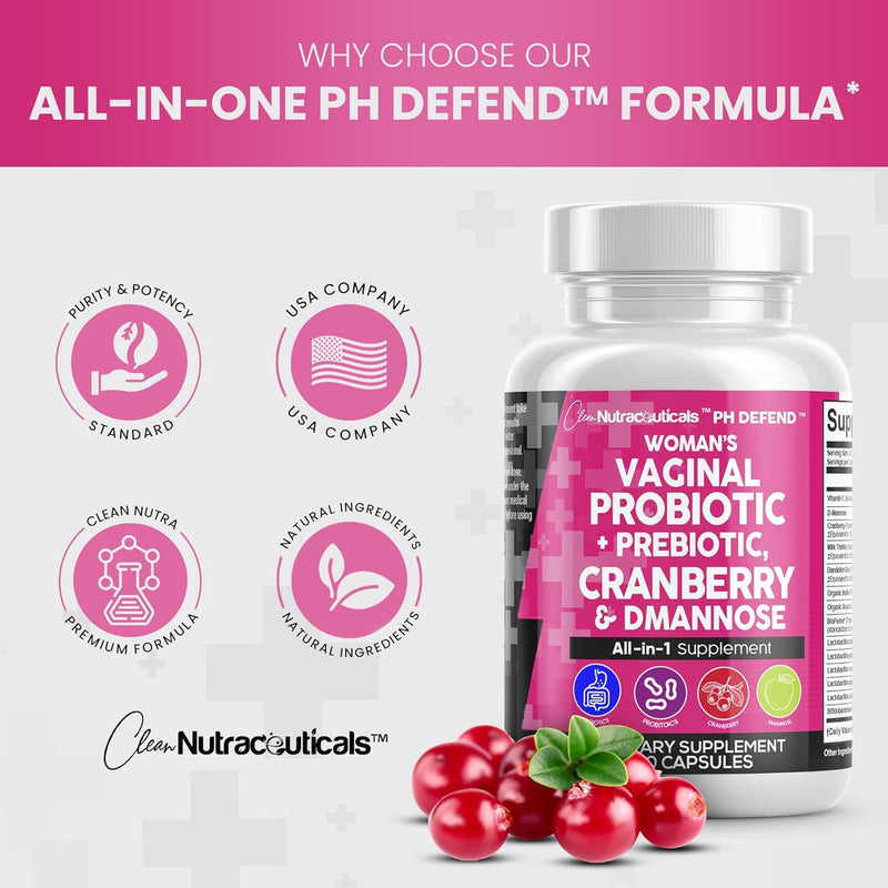[Australia] - Vaginal Probiotics For Women + Prebiotics 20 Billion Cranberry Pills 30,000mg w/ D-Mannose 500 mg for Urinary Tract Health pH Balance - Womens Probiotic Vitamins for Vaginal Health Supplements Pills 
