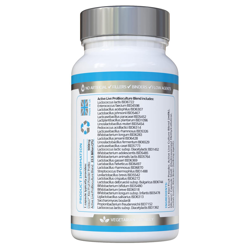 Bio Cultures Complex Probiotics & Prebiotics — 30 Strains, 22.5 Billion CFU, Live Bacteria — Gut Health Digestive Supplement with Prebiotics — Delayed Release Capsules, 60 Day Supply — UK Made
