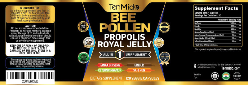 [Australia] - Bee Pollen Capsules Supplement - 7in1 Formula - Combine with Propolis, Royal Jelly, Panax Ginseng, Ceylon Cinnamon, Ginger, and Saffron - Digestive Health, Immune Support - 120 Capsules 
