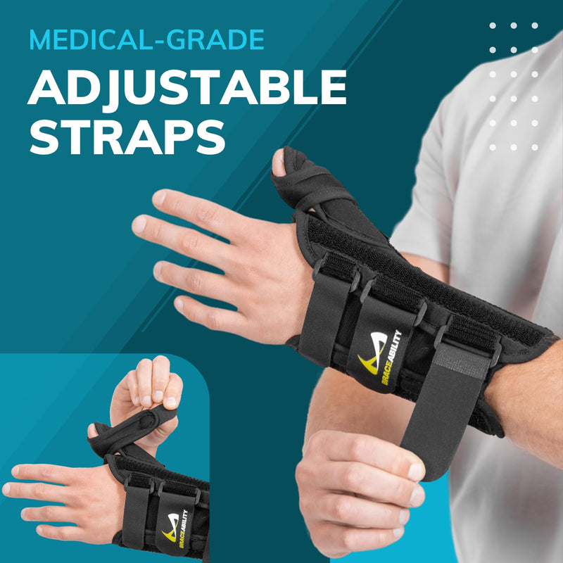 BraceAbility Wrist and Thumb Spica Splint - De Quervain's Tenosynovitis Long Forearm Cast Stabilizer for Tendonitis, Sprains, Thumb Brace for Arthritis Pain and Support - (XS Right Hand) X-Small