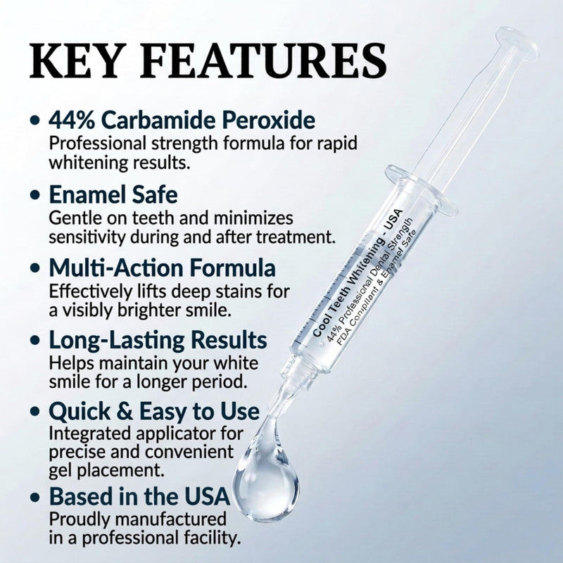 Teeth Whitening Gel with Trays 44% Carbamide Peroxide 5 Syringes - 50+ Uses | Enamel Safe Dentist Strength Tooth Whitener Removes Coffee, Wine, Tobacco Stains, Vegan, Gluten Free, 2 Trays Included