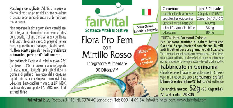 [Australia] - Fairvital | Lactobacilli with Cranberry - 90 capsules - in DRCaps™ time-release capsules - Lactobacillus rhamnosus - Lactobacillus acidophilus 