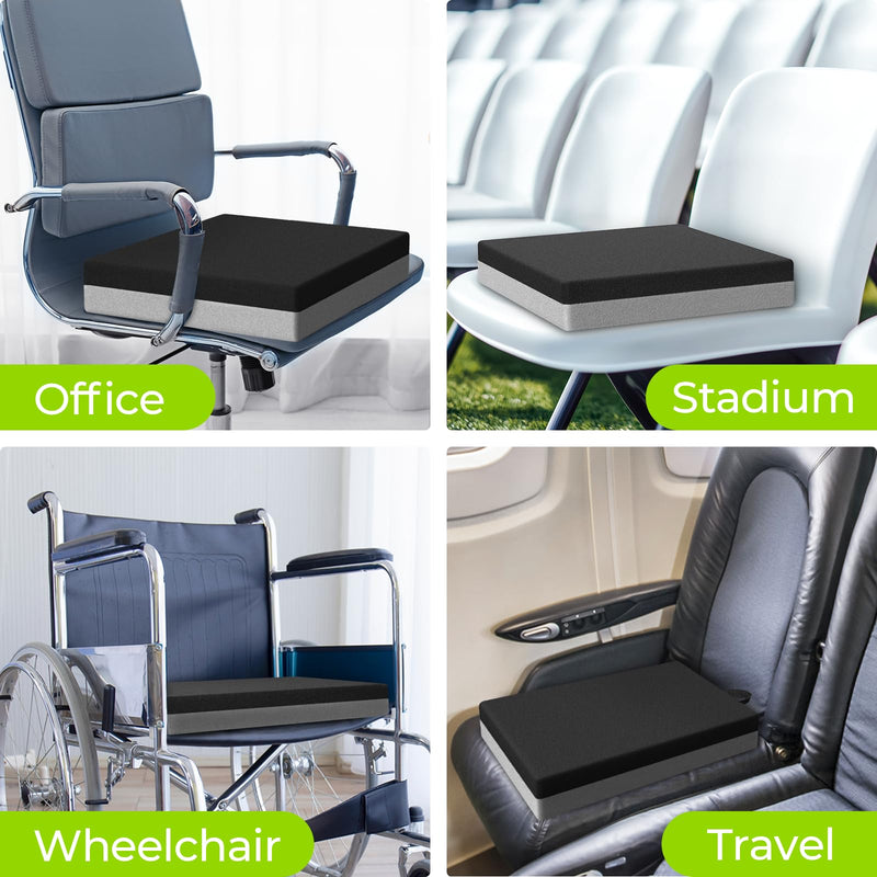 [Australia] - AUVON Ventilation Seat Cushion with Innovation Heat Dissipation Design, Anti-bedsore Wheelchair Cushion with Supportive Memory Foam, Waterproof & Anti-slip Cover, Improve Lower Back & Tailbone Comfort Black 
