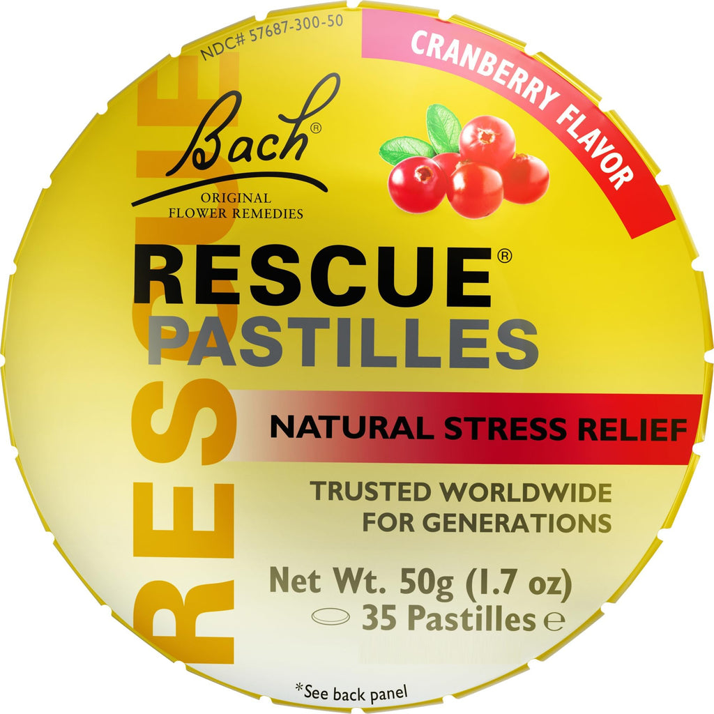 Bach RESCUE PASTILLES, Cranberry Flavor, Natural Stress Relief Lozenges, Homeopathic Flower Essence, Vegetarian, Gluten & Sugar-Free, 35 Count