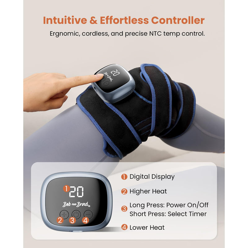 BOB AND BRAD Cordless Far Infrared Knee Heating Pad, FSA-HSA Eligible | TheraHeat Heated Knee Brace with 5 Heat Levels, 3 Timers, 2500mAh Battery for Knee, Elbow, Arm & Leg, Gifts for Women Men