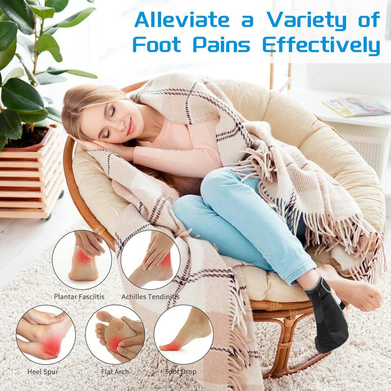 [Australia] - TOFBS Plantar Fasciitis Night Splint and Compression Socks with Massage Ball Set Adjustable Achilles Tendon Bandage for Plantar Fasciitis Pain Relief Black M 