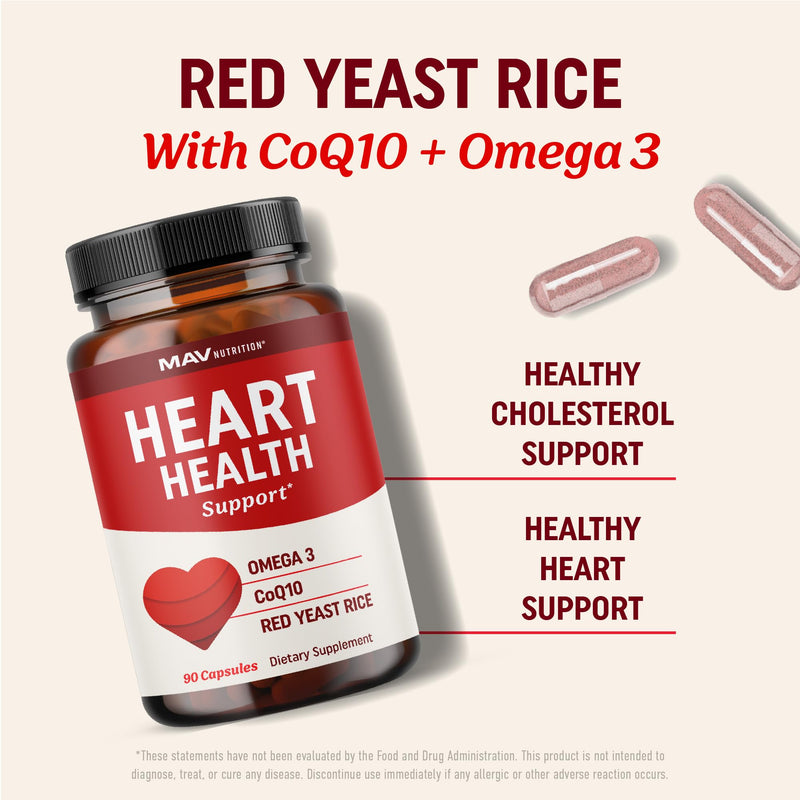 [Australia] - Red Yeast Rice with CoQ10 + Omega 3 for Healthy Cholesterol Support | 1200mg | Heart Health Support | Red Yeast Rice 1200 mg. Capsules | Non-GMO, Gluten-Free | Heart Health Supplements | 90 Ct 