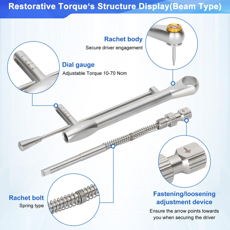 [Australia] - Dental Implant Torque Wrench Set Universal Prosthetic Kit Dental Implant Kit with Torque Adjustable Ratchet Screwdrivers 16pcs, Fully Autoclavable,10-70Ncm, Secure/Disassemble Implant Restorations 