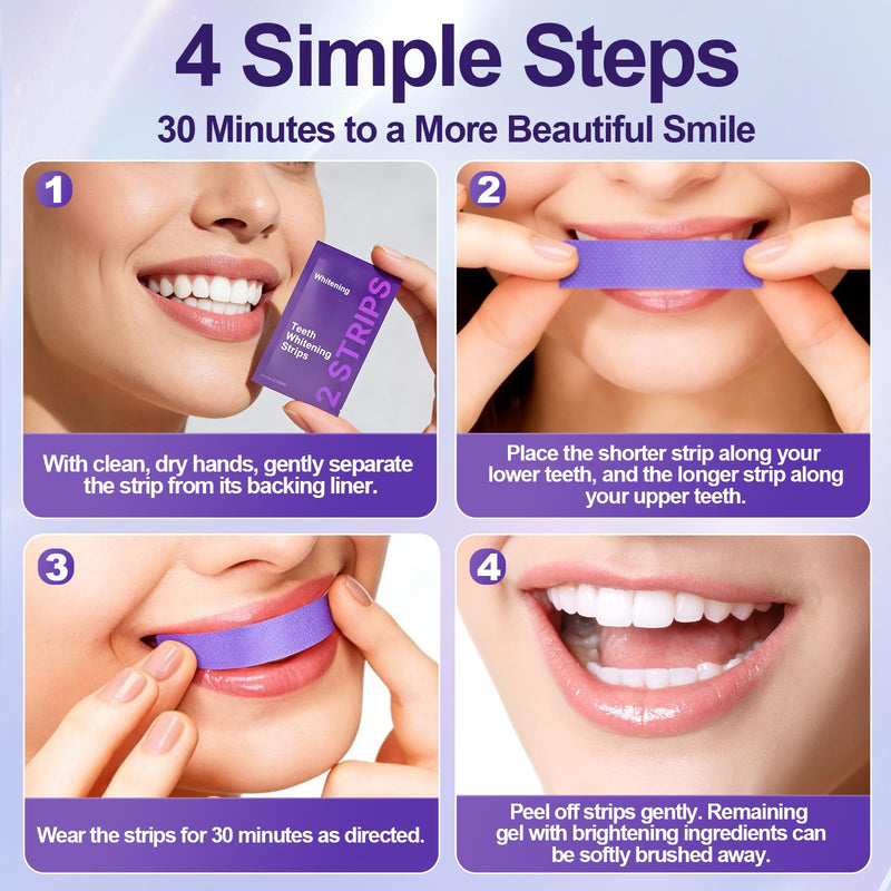 Purple Teeth Whitening Strips, 2 Pack | Gentle Daily, Surface Stain Reduction, Natural Shine, Portable, For Use at Home Or On The Go