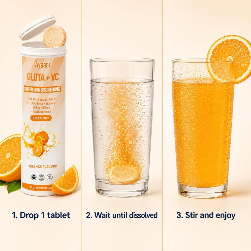 Glow Orange — Glutathione 500mg + Vitamin C 500mg | Orange Beauty Drink for Skin Glow & Skin Brightening | Even Tone | Zero Sugar & No Fillers | Effervescent Tablets | 20 Count