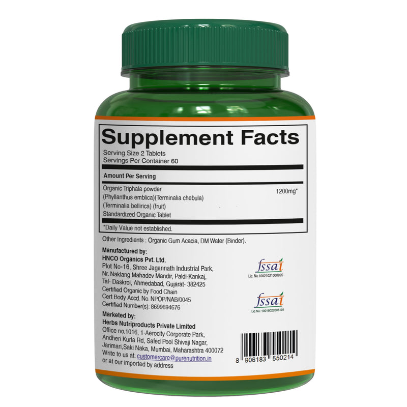 [Australia] - Pure Nutrition Organic Triphala Tablet - 1200mg | 120 Count | USDA Organic | Powerful Blend of Amlaki + Haritaki + Bibhitaki to Support Healthy Digestion | Non-GMO | Gluten-Free 120 Count (Pack of 1) 