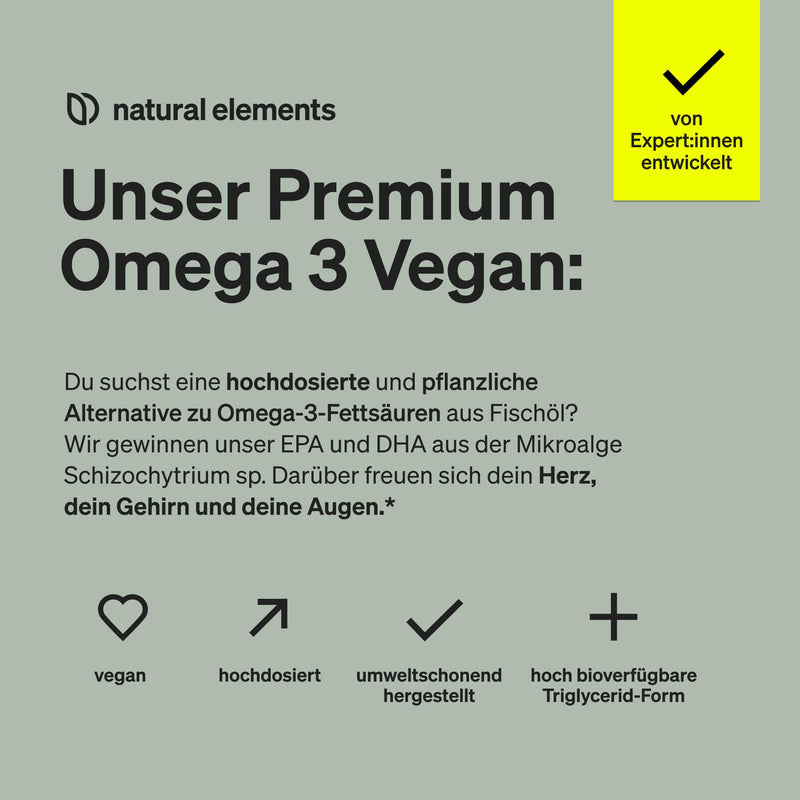 [Australia] - Premium Omega 3 Vegan - 60 capsules - 2000mg algae oil, 800mg DHA and 400mg EPA per daily dose - Omega-3 for vegans - high dosage, without unnecessary additives - produced in Germany & laboratory tested 