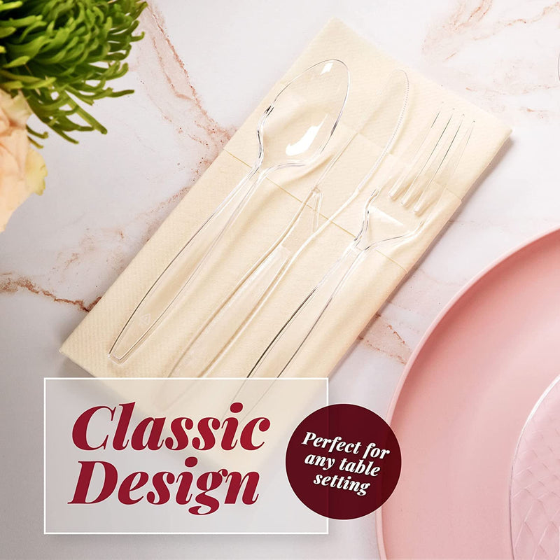 [Australia] - Prestee 100 Clear Plastic Knives Heavy Duty - Silverware Heavy Duty Plastic Knives, Plastic Knife Cutlery, Elegant Disposable Knives Pack,Disposable Flatware,Plastic Utensils Set,Disposable Silverware Clear (100) 