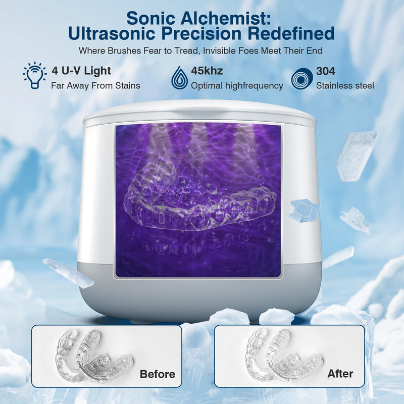 [Australia] - Advanced Ultrasonic Retainer Cleaner Machine for Dentures, Mouth Guards, Braces, Toothbrush Heads, Jewelry, 45kHz Triple-Phase Purification System, 4 Modes for Multiple Dental Appliances 