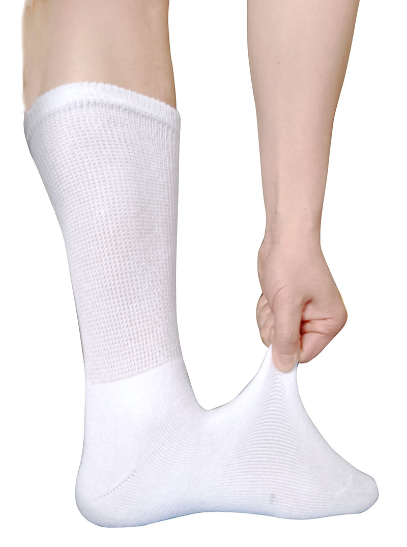 [Australia] - Men Diabetic Socks Extra Wide Non Binding Crew Sock Cushioned Moisture Wicking Socks Loose Top Edema Thick Ankle 3 Pairs One Size A-white (3 Pairs) 
