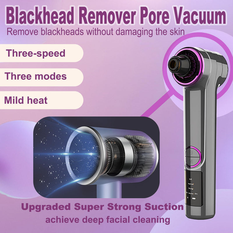 Blackhead Remover Pore Vacuum with Hot Compress, Upgraded Facial Pore Cleaner, Pore Extractor Acne White Heads Removal Tool- 9 Suction Power, 5 Probes Blackhead Vacuum Kit for Women & Men 1 Count (Pack of 1)