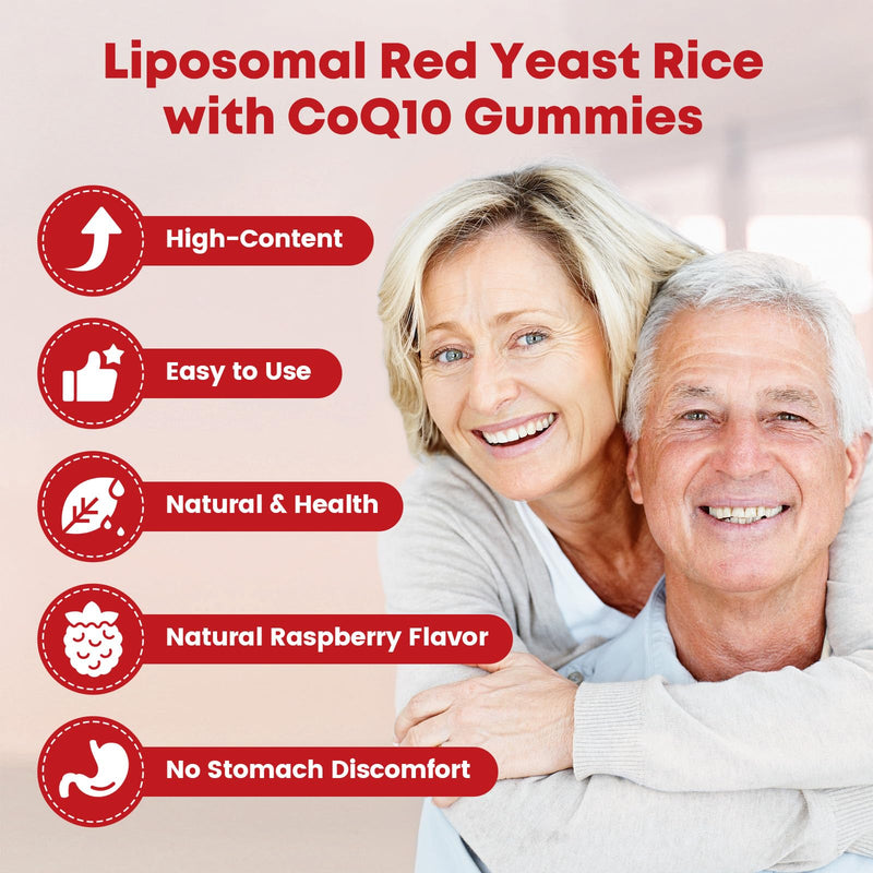 [Australia] - Red Yeast Rice with Coq10 Gummies, Red Yeast Rice 2400 mg with CoQ10 200 mg for Cholesterol Lowering Supplements, Sugar Free, Non-GMO, Vegan Heart Health Support ‚Äì 60 Counts 