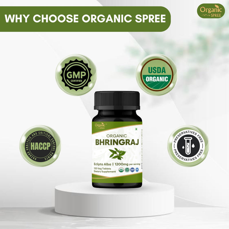 ORGANIC SPREE BHRINGRAJ 120 Tablets | Eclipta Alba (Bhringraj) | USDA Organic Certified | Organic and Natural 120tab (1) 1