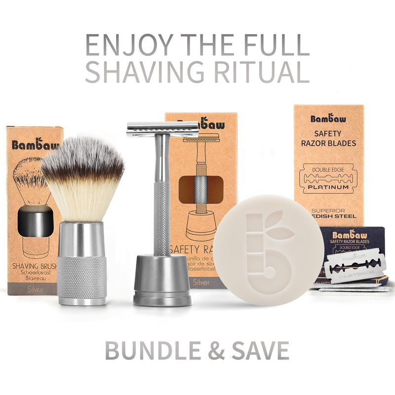 [Australia] - Bambaw Double Edge Safety Razor for Men & Women, Metal Razor with 5 Double Edge Safety Razor Blades, Eco-Friendly Razor ‚Äì Silver Silver Razor 