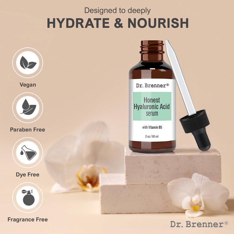 2 oz. Hyaluronic Acid Serum For Skin, Made with 100% Pure Hyaluronic Acid, Plumping, Anti-Aging, Hydrating, Moisturizing HA Serum With Vitamin B5 by Dr. Brenner (2 oz) 2 oz