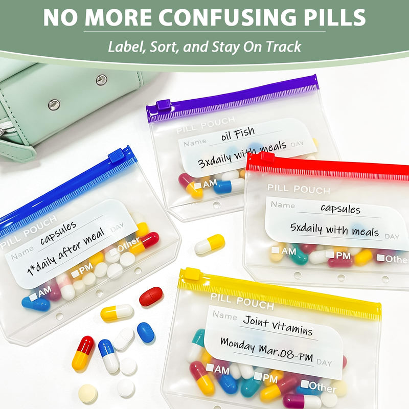 A8 Waterproof Pill Pouch Set-14pc Bags Inside,Pill Organizer Set for Travel | Waterproof Travel Pill Organizers,Leakproof Reusable Zippered Storage Case for Fish Oils, Vitamins