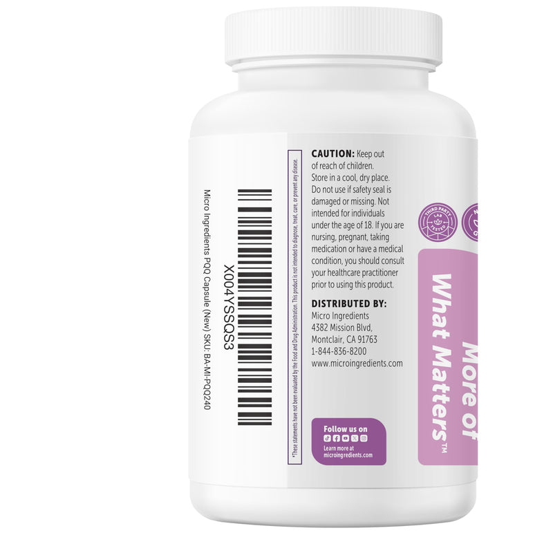 Micro Ingredients PQQ 40 mg Per Serving, 240 Vegetarian Capsules | 3-in-1 Pyrroloquinoline Quinone with CoQ10 & NAD+ | Non-GMO, Gluten Free
