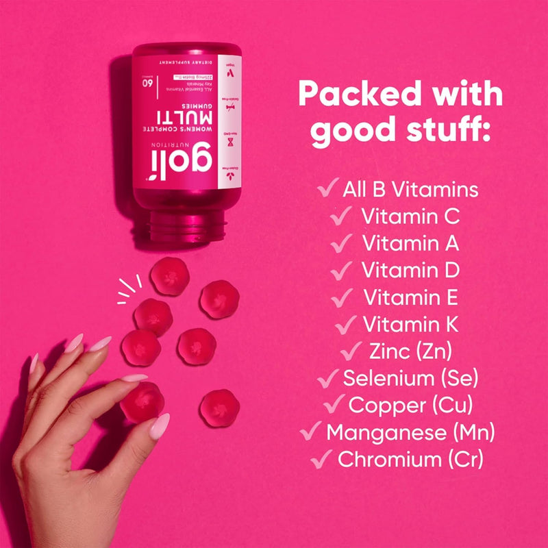 Goli Women's Multi Gummies - Complete Daily Multivitamin with All 13 Essential Vitamins, Biotin, Zinc - Supports Hair, Skin, Nails, Immune System - Vegan, Non-GMO, Gluten-Free - 60 Count (2 Pack)