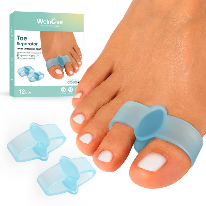 [Australia] - Welnove 2 Loop Toe Separator - Pack of 12 Soft Gel Bunion Correctors - Big Toe Spacer for Bunion Pain and Overlapping Toes - Blue Blue 