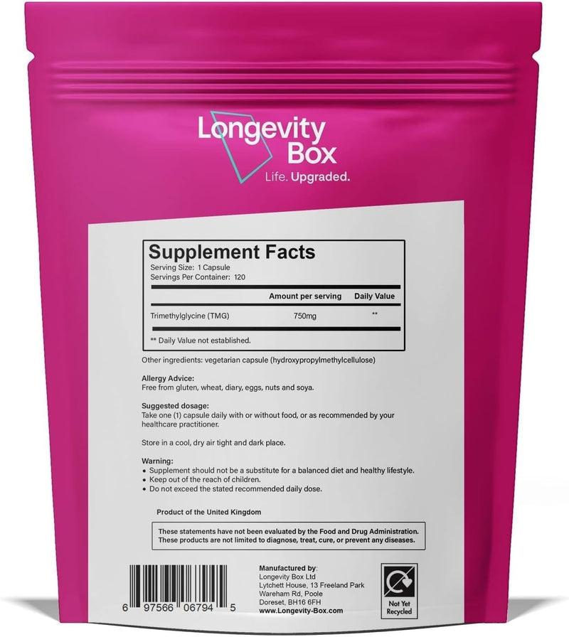 TMG 750mg – 120 Capsules | 99% Pure Trimethylglycine (Betaine) | Supports DNA Methylation, Liver & Heart Health | Vegan, Non-GMO 120 count (Pack of 1)