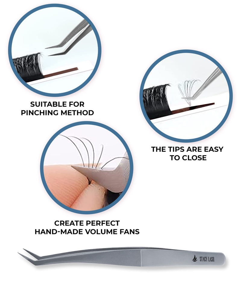 Extra Bonder & Stacy Lash STL-12 Curved L-Shaped Tweezers/Super Sealer/Prevents Adhesive Shock Polymerization/Precision Stainless Steel Tool/Angled Tips/Professional Supplies