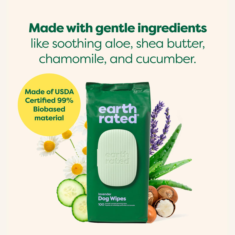 Earth Rated Ear Wipes & Grooming Wipes Bundle - Includes 70 Fragrance-Free Pet Ear Wipes and 100 Lavender-Scented Grooming Wipes. - PawsPlanet Australia