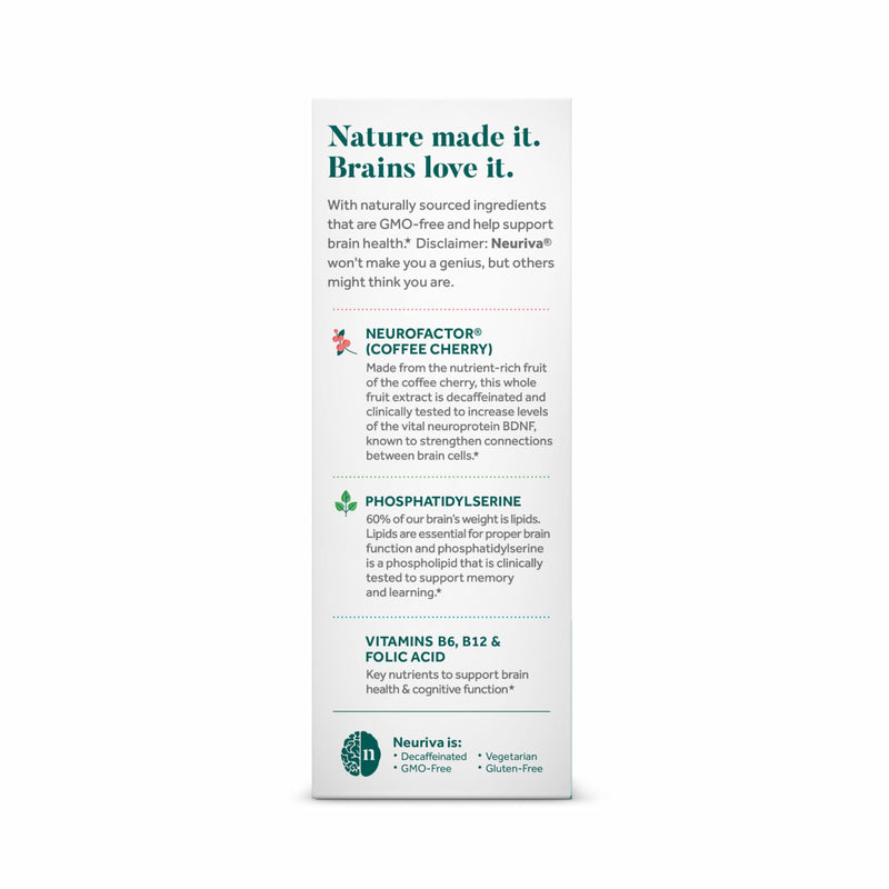 NEURIVA Plus Brain Supplements for Memory and Focus, Clinically Tested Nootropics Neurofactor and Phosphatidylserine, with Vitamin B12, Vitamin B6 and Folic Acid, 30 Count Capsules | Brain Supplements for Memory and Focus, Phosphatidylserine, Vitamin B...