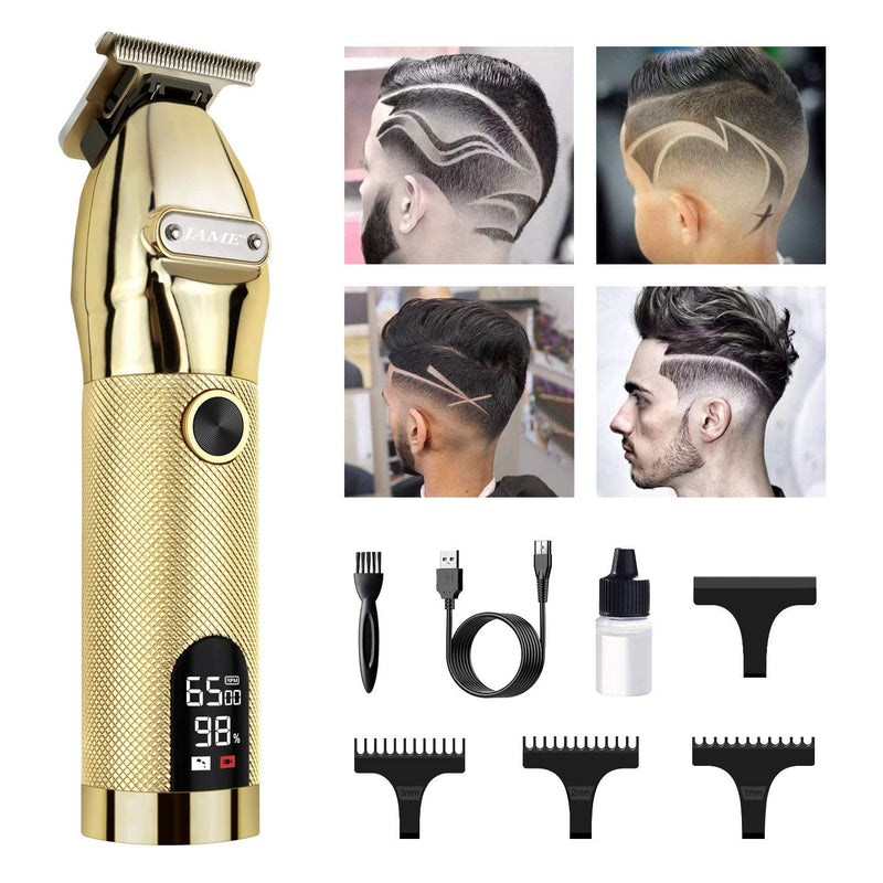 Professional Hair Trimmer Cordless Outlining Trimmer T Liners Clippers for Men Rechargeable LED Display Zero Gapped Trimmers for Barbers（Gold