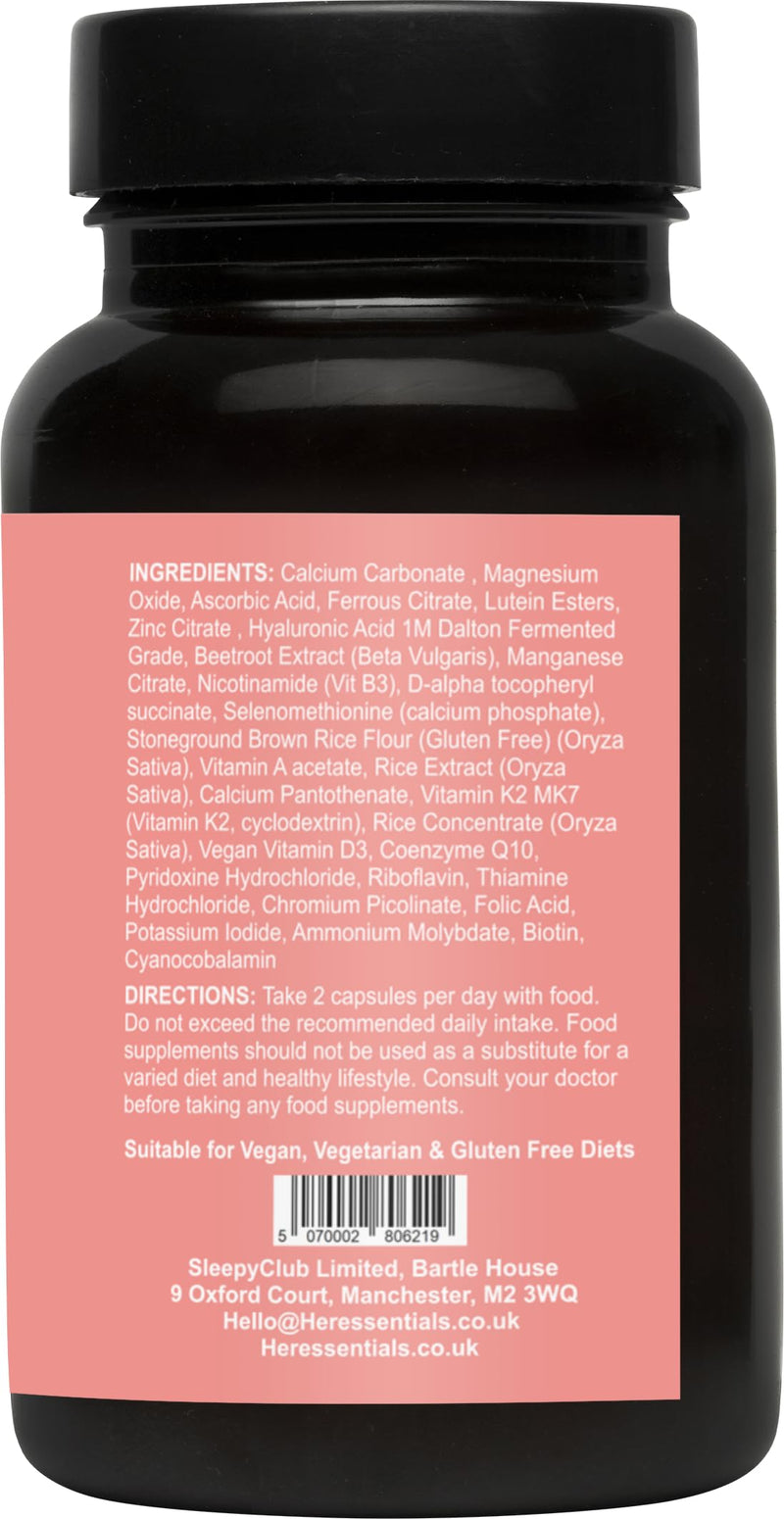 Women’s Multivitamins & Minerals with Hyaluronic Acid & Biotin | 26 Essential Vitamins, Minerals & Botanicals | Optimal doses | Vegan & Gluten Free | No Synthetic fillers | 60 Caps | Her Essentials 60 count (Pack of 1)