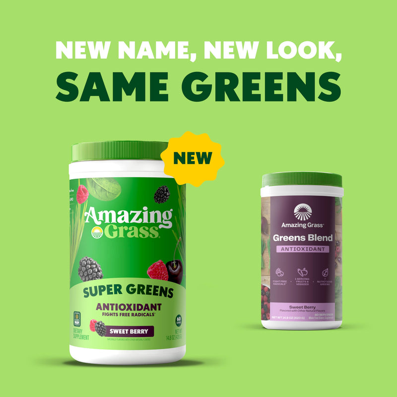 Amazing Grass Super Greens Powder Antioxidant Sweet Berry, 60 Servings | Organic Antioxidant Greens Powder with Spirulina, Beet Root, Elderberry, Prebiotics, Probiotics, Vitamin C & Vitamin K 14.8 Fl Oz (Pack of 1)