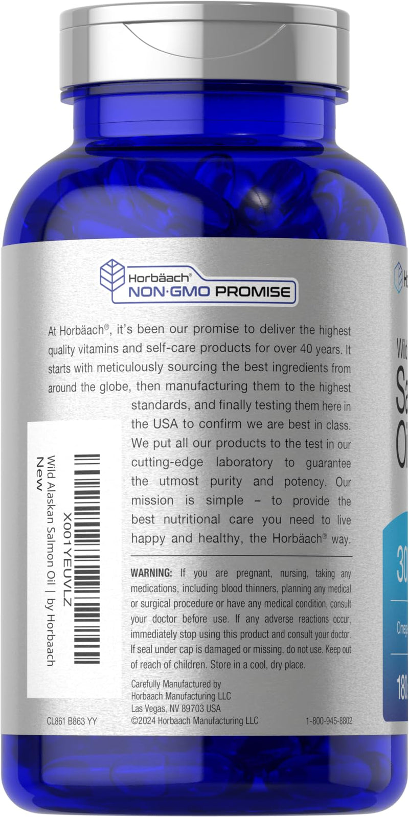 Horbäach Wild Alaskan Salmon Fish Oil | 180 Softgel Capsules | Gluten Free, Non-GMO | High Potency | Excellent Source of Omega-3 Fatty Acids EPA and DHA