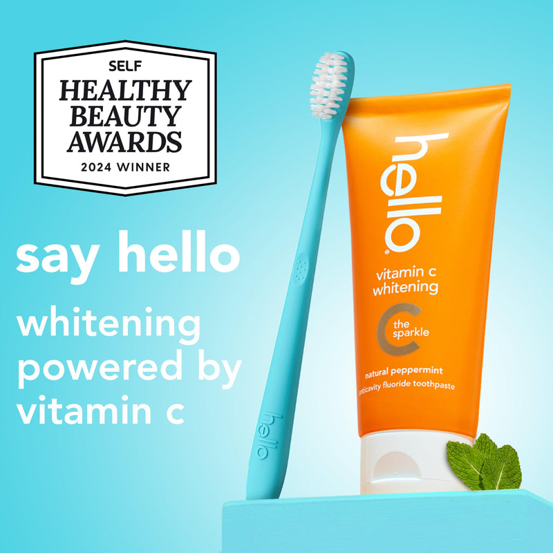 [Australia] - hello Vitamin C Whitening Toothpaste with Fluoride, Whitening SLS Free Toothpaste Pack, Up to 2 Shades Whiter Teeth, No Peroxide, Safe for Everyday Use, Natural Peppermint, 2 Pack, 4.0 Oz Tubes 4 Ounce (Pack of 2) 