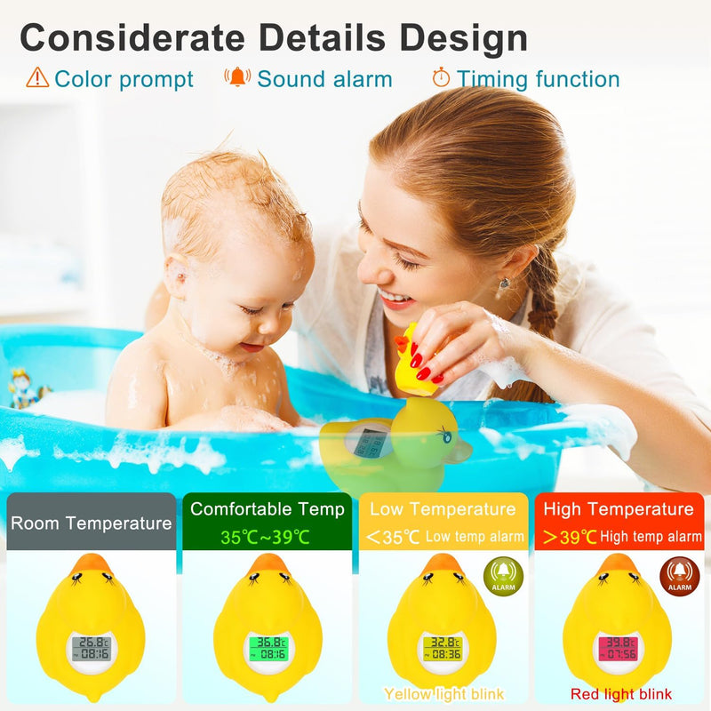 Rubber Duck Baby Bath Thermometer LED Display,Warning Alarm,Timer Baby Safety Water Bath Temp Thermometer for Bathtub Tube Pool Floating Toy Infants Newborn Toddlers Room Temperature Essentials MTY-803 1Piece