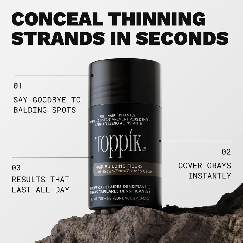 Toppik Hair Building Fibers, Fill In Fine or Thinning Hair Instantly Thicker, Fuller Looking Hair 9 Shades,4 size options Dark Brown Medium 12g