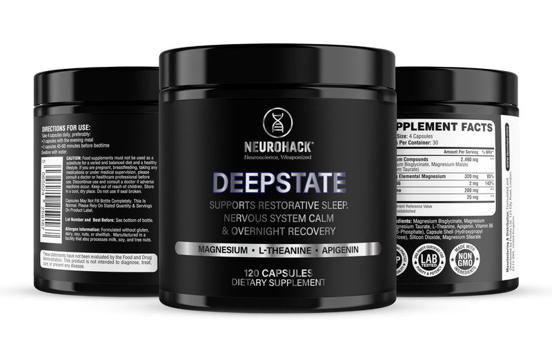 Deepstate Triple Magnesium Glycinate Complex 3-in-1, Bisglycinate, Malate, Taurate, 320mg Elemental, High Strength Sleep Supplement, 120 Capsules