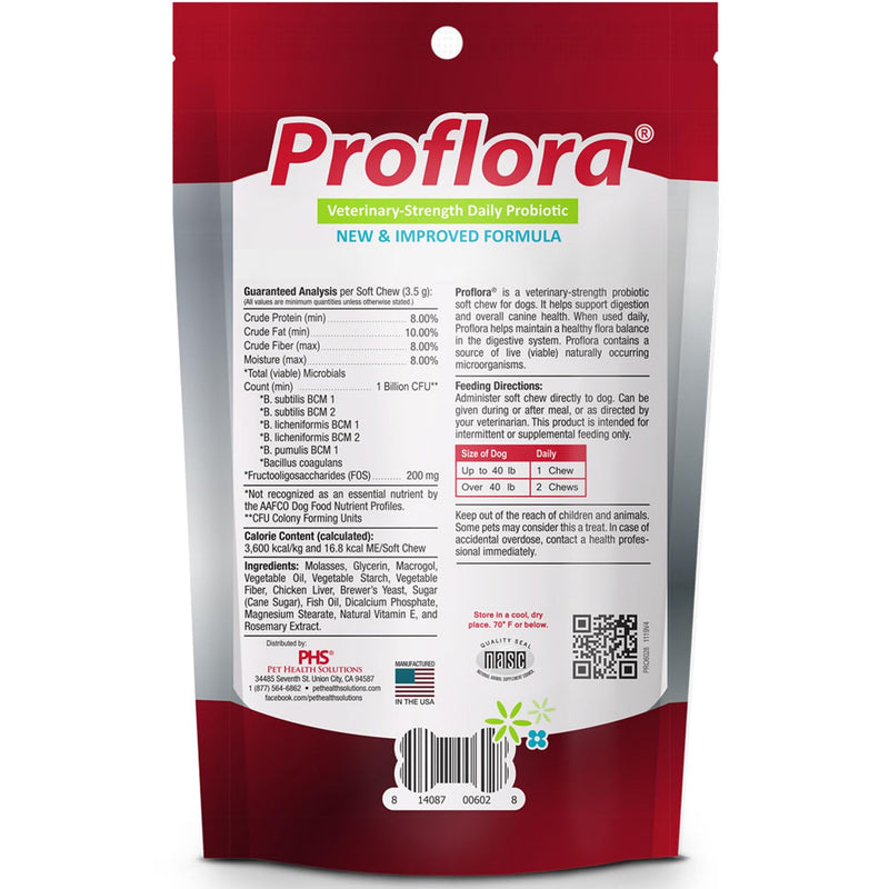 Proflora Probiotic Soft Chews for Dogs - Veterinary-Strength Daily Probiotic - Digestion Health - Boost Immune System - Skin and Coat Health - 180 Soft Chews - PawsPlanet Australia