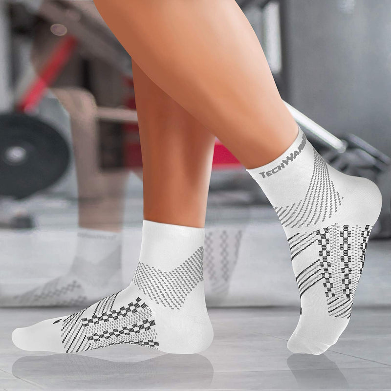 TechWare Pro Plantar Fasciitis Socks - Ankle Compression Socks for Women & Men. Achilles Tendonitis Brace & Foot Arch Support Medium White / Gray